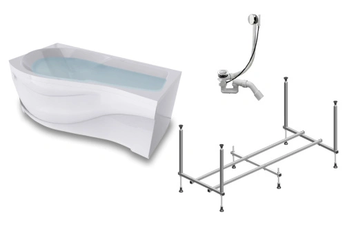 Комплект (5в1) Акриловая ванна TIMO VINO1590L 150*90*66+Каркас + Слив-перелив+Фронтальная панель+Торцевая панель