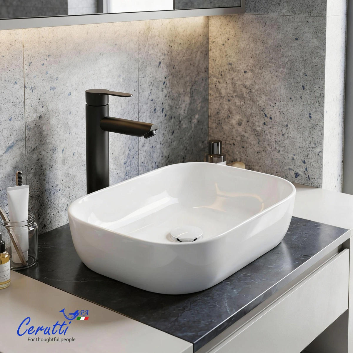 Раковина Ceruttispa CR0078B накладная, белая, прямоугольная 460х330х135 от магазина Vanna-Vanna.ru!