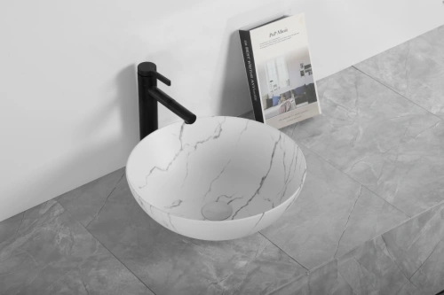 Раковина Ceruttispa CR3301MWM2 накладная, мрамор матовый белый, круглая, 400х400х140 от магазина Vanna-Vanna.ru!