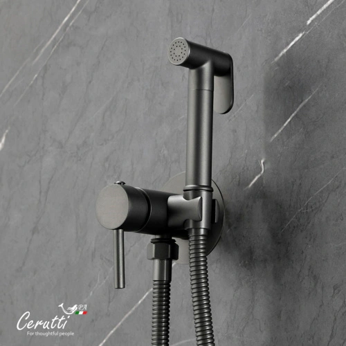 Смеситель с гигиеническим душем Ceruttispa Брайс SHGR (BRAIES CHGR) из латуни с шлангом 120 см, цвет серый от магазина Vanna-Vanna.ru!