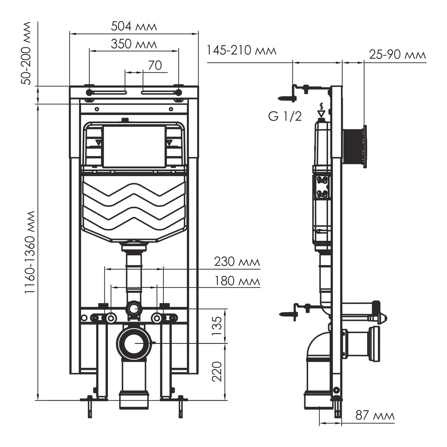 Инсталляция WasserKraft Dinkel 58TLT.010.ME.WM03 для подвесного унитаза, с кнопкой от магазина Vanna-Vanna.ru!