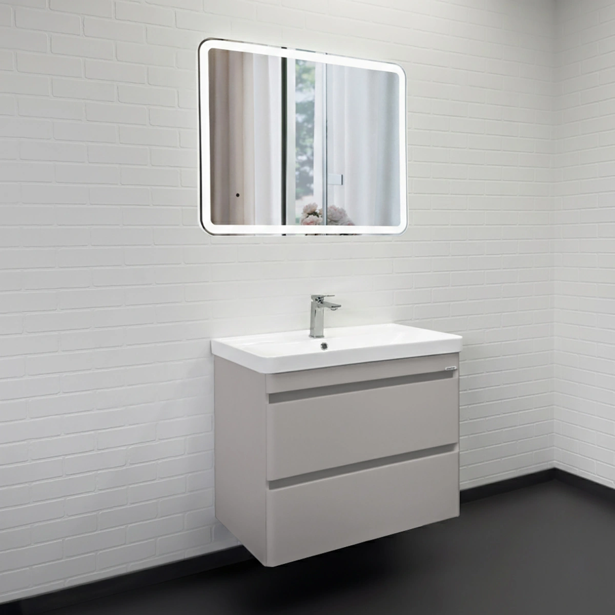 Тумба подвесная Comforty Енисей-80П2 серый шелк c раковиной 4480 от магазина Vanna-Vanna.ru!