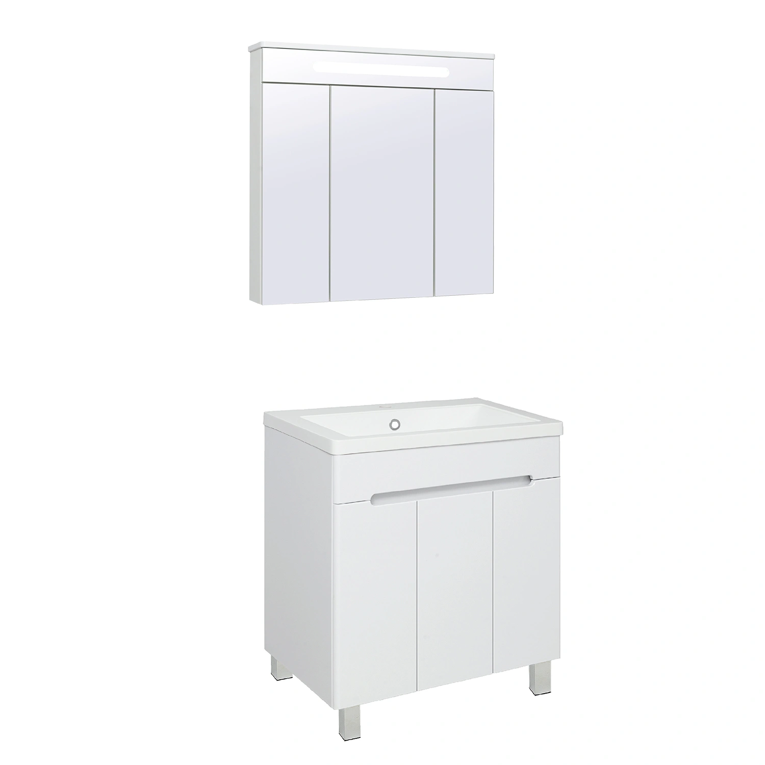 Тумба напольная Runo Парма 75 3 двери, с раковиной Omega 75, белый от магазина Vanna-Vanna.ru!