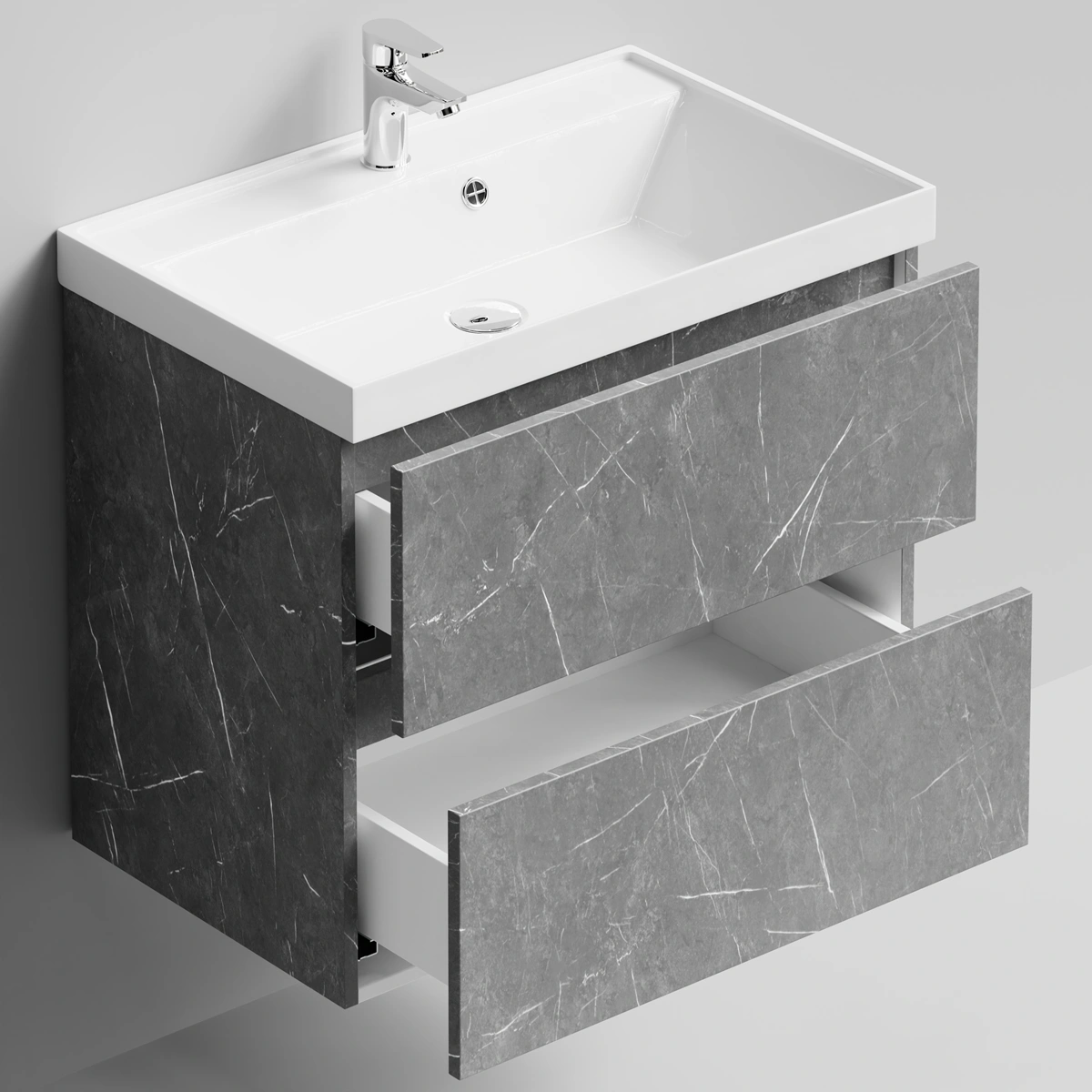 Тумба с раковиной Vod-ok Бест 70  подвесная, Мрамор Серый софт тач от магазина Vanna-Vanna.ru!