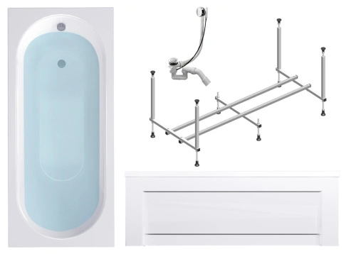 Комплект (4в1) Акриловая ванна TIMO ROHA1470 140*70*58+каркас+слив-перелив+фронтальная панель