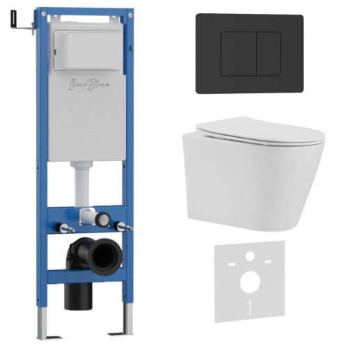 Комплект 3в1 IBERICA BLANCA инсталляция SILENCIO MINI, унитаз BURGOS ALTO белый, кнопка смыва INOX-C черный матовый (IB.001M.BRA.234.112) от магазина Vanna-Vanna.ru!