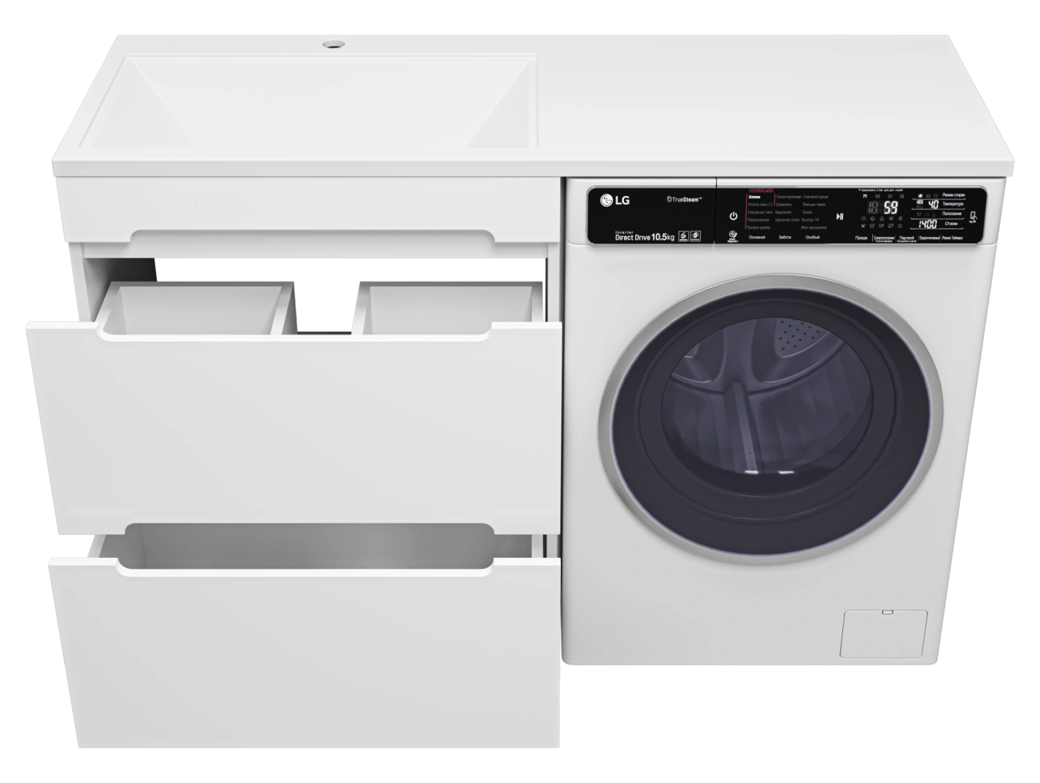 Тумба с раковиной Misty Байкал 70 под стиральную машину, с раковиной Misty Гавана 130 L, белый от магазина Vanna-Vanna.ru!