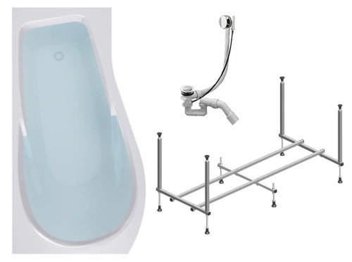 Комплект (3в1) Акриловая ванна TIMO VINO1590L 150*90*66+Каркас + Слив-перелив