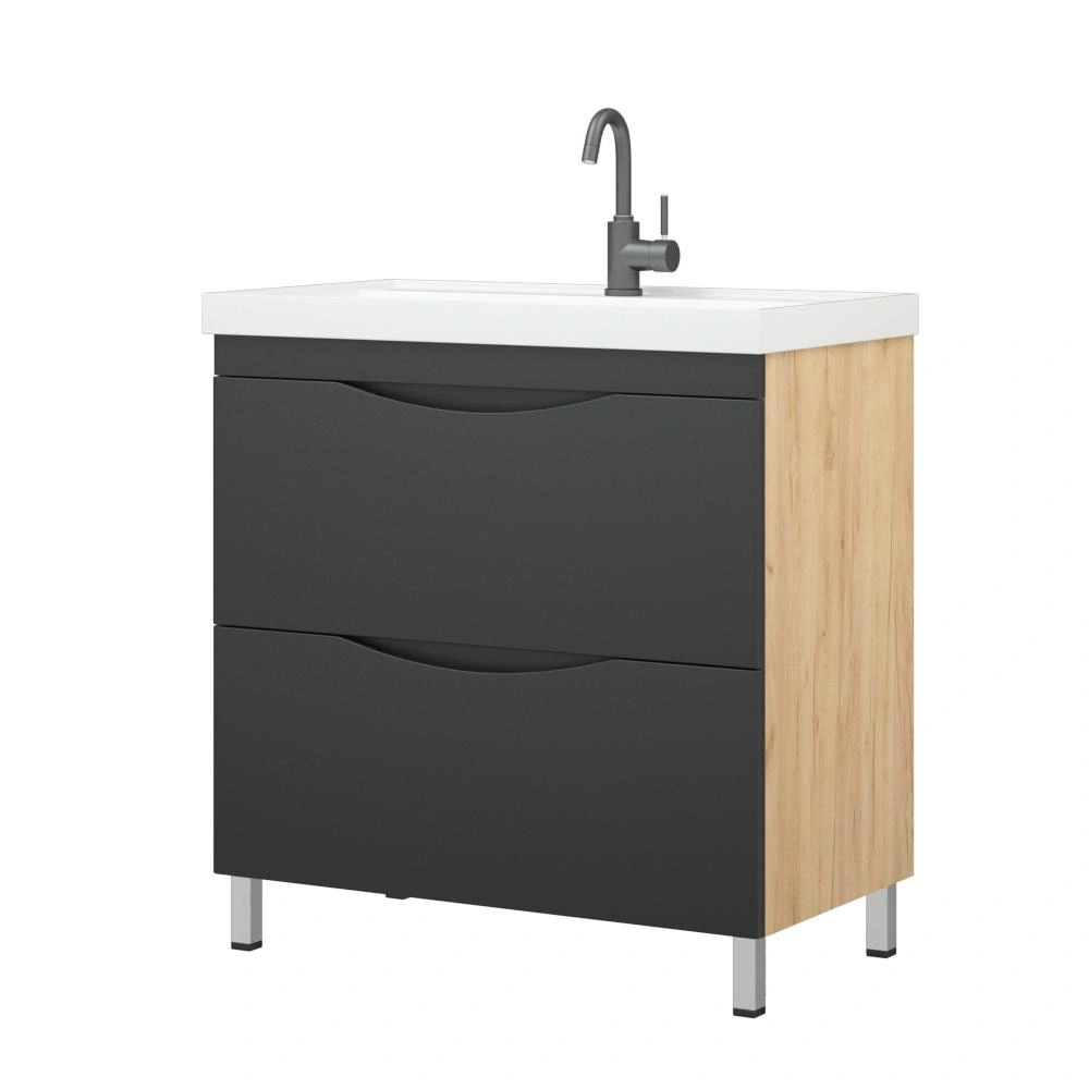 Тумба напольная Corozo Лиана 80 с раковиной Сомо 80, дуб/графит от магазина Vanna-Vanna.ru!