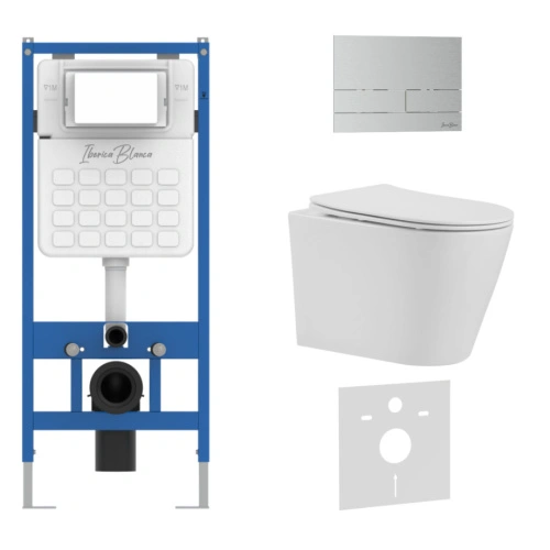 Комплект 3в1 IBERICA BLANCA инсталляция SILENCIO, унитаз BURGOS ALTO белый, кнопка смыва INOX-S хром матовый (IB001.BRA.234.1601) от магазина Vanna-Vanna.ru!