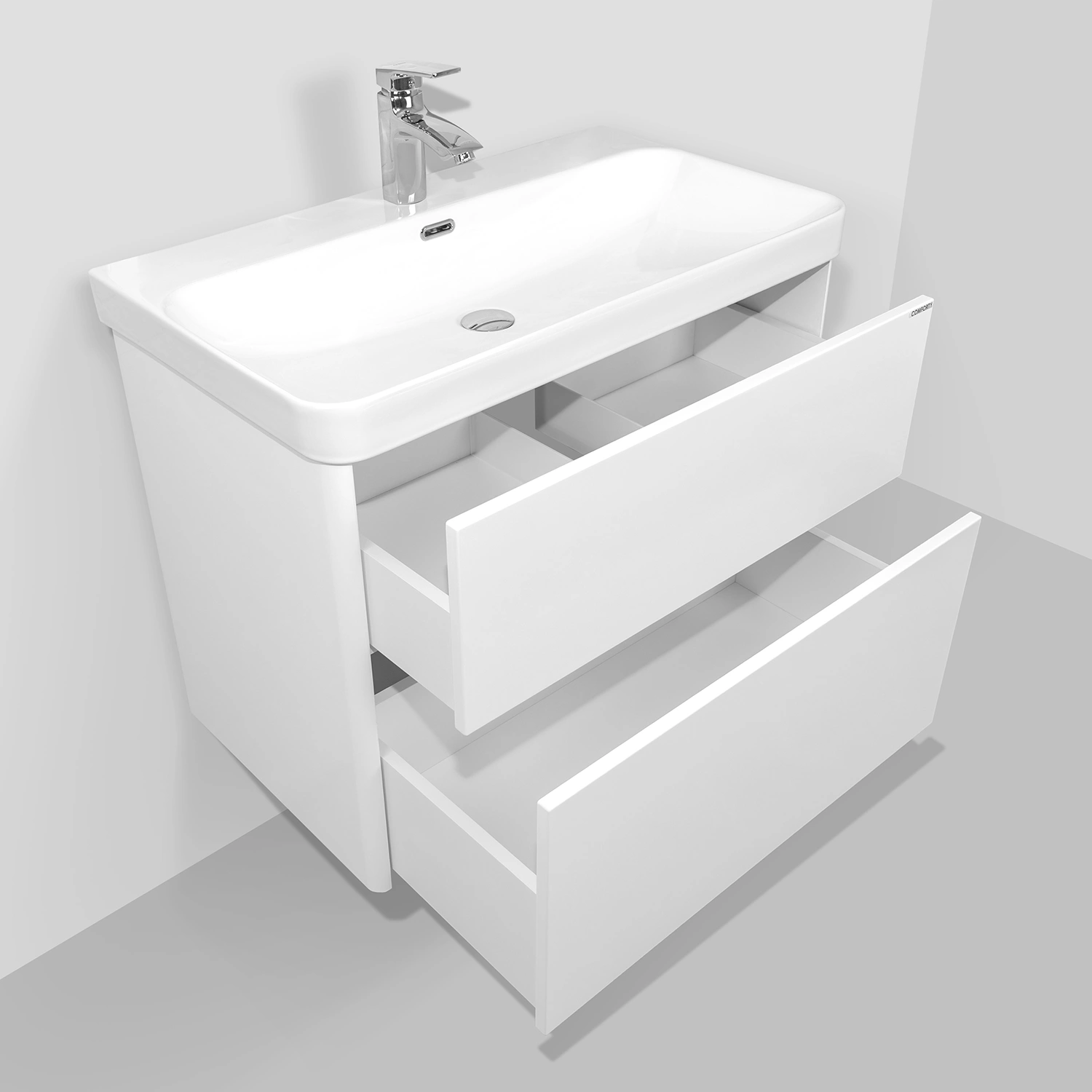 Тумба подвесная Comforty Сенеж-80 белый глянец с раковиной CF19595BX-80 от магазина Vanna-Vanna.ru!