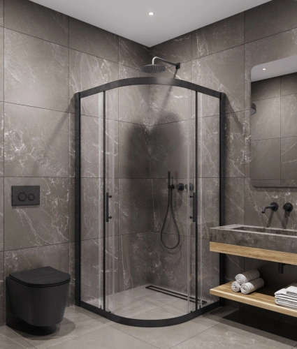 Душевой угол Timo TPSS-90/03C-8, 900*900*2000, профиль черный, стекло прозрачное 8 мм от магазина Vanna-Vanna.ru!