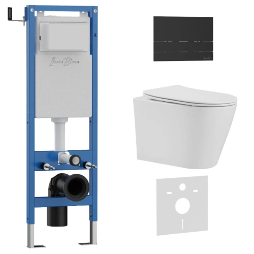 Комплект 3в1 IBERICA BLANCA инсталляция SILENCIO MINI, унитаз BURGOS ALTO белый, кнопка смыва INOX-S черный матовый (IB.001M.BRA.231.1604) от магазина Vanna-Vanna.ru!