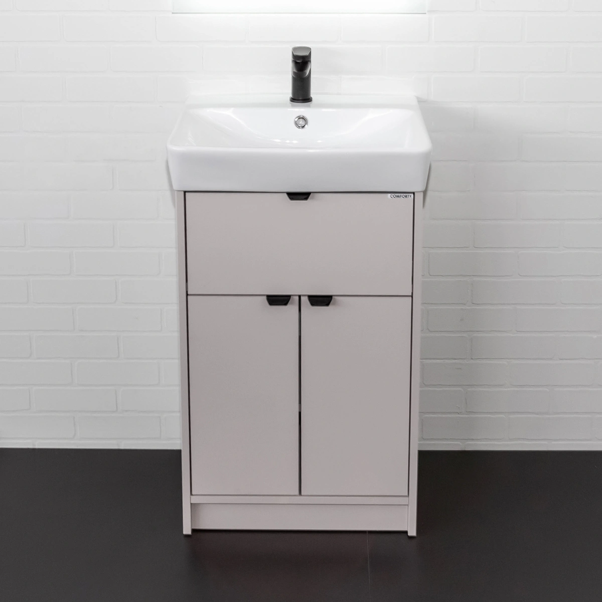Тумба напольная Comforty Руза-50 серый шелк с раковиной 9055RA-50 от магазина Vanna-Vanna.ru!