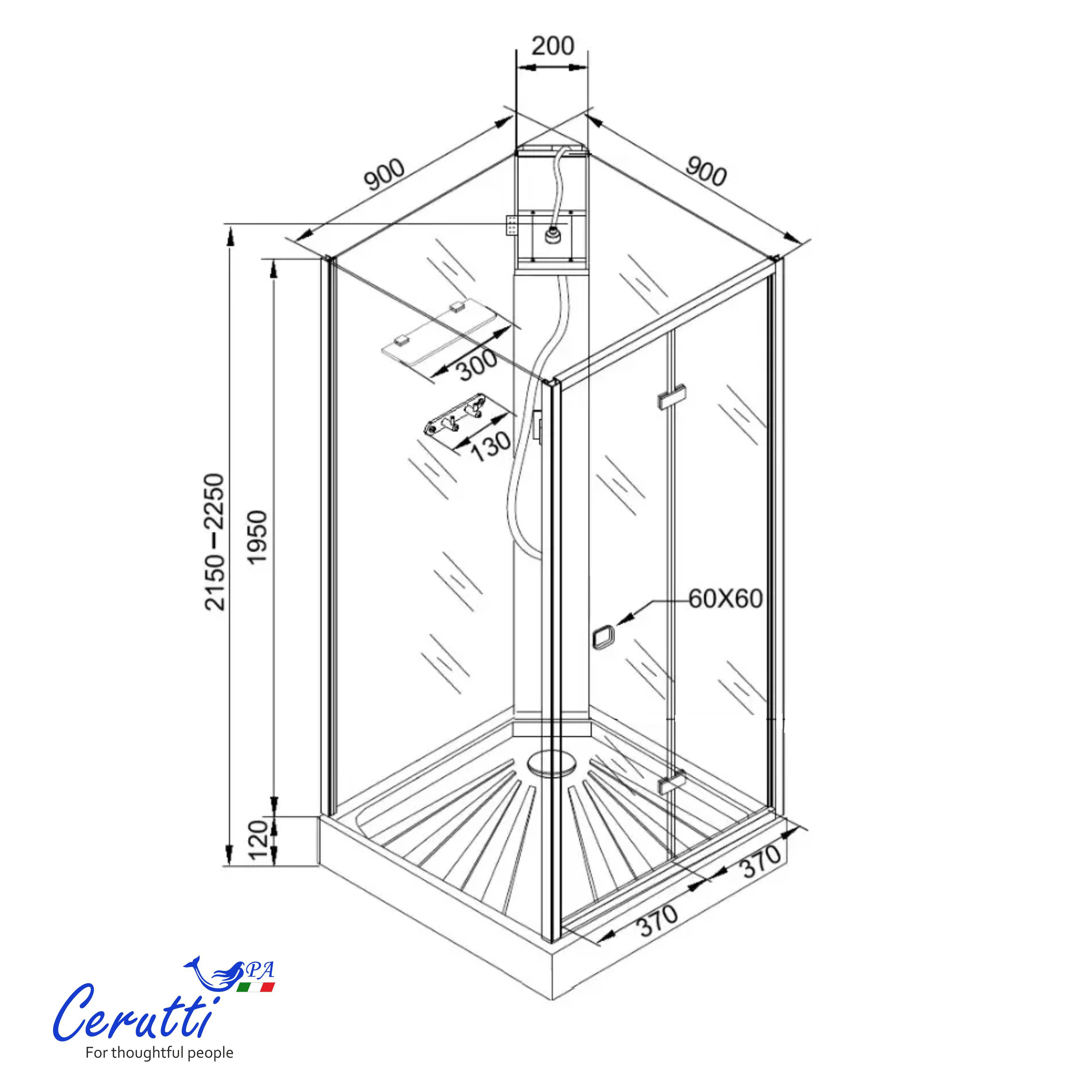 Душевая кабина Ceruttispa БЕЛЛА (BELLA) 90F (90x90x215-225) от магазина Vanna-Vanna.ru!