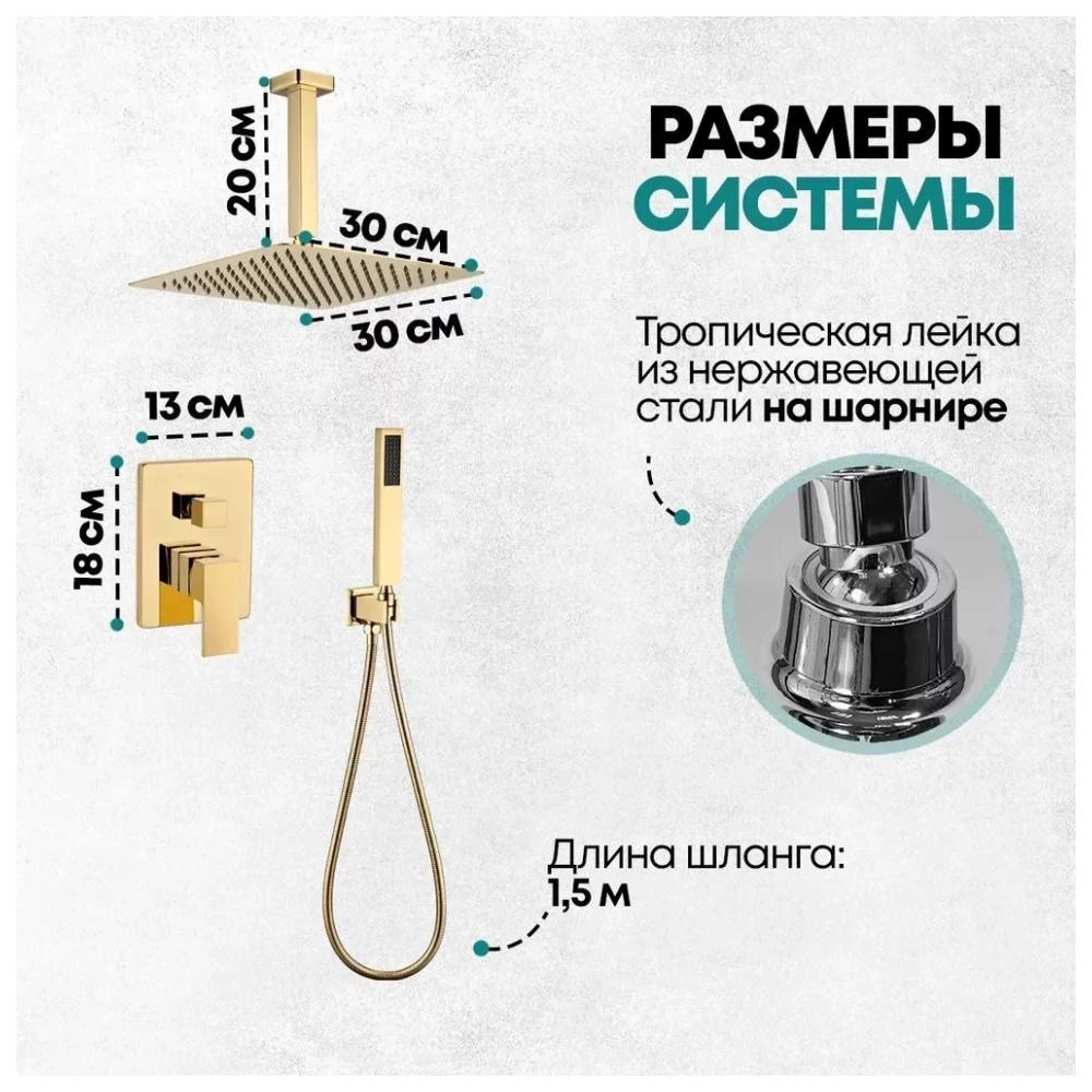 Душевая система встраиваемая (без излива) Grocenberg GB5089GO-4, золото от магазина Vanna-Vanna.ru!