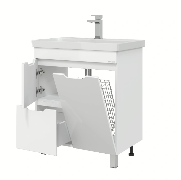Тумба подвесная Onika Айленд 80 с раковиной Адриана 80, белая, с корзиной от магазина Vanna-Vanna.ru!
