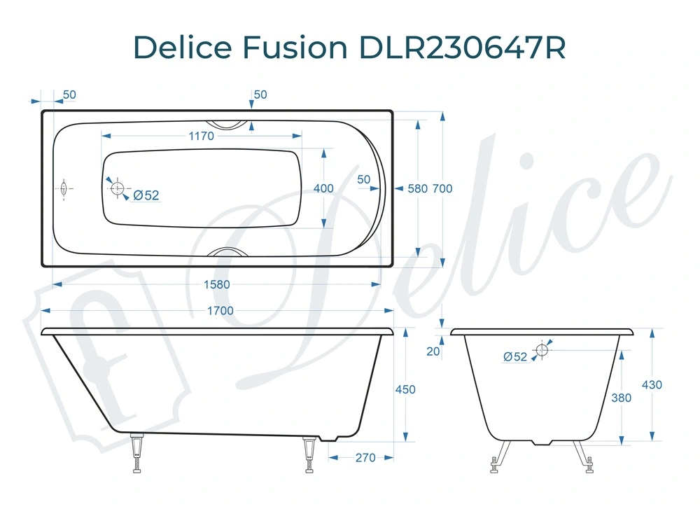 Ванна чугунная Delice Fusion 170х70 с отверстиями под ручки DLR230647R от магазина Vanna-Vanna.ru!