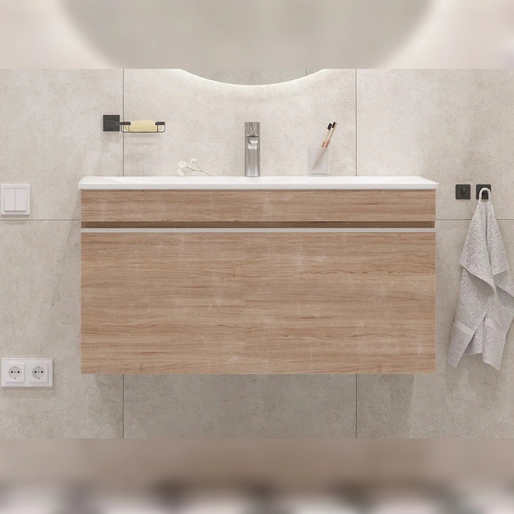 Тумба с раковиной подвесная Velvex Pulsus tp.PUL.PUL.100.1Y дуб сонома, 100 см от магазина Vanna-Vanna.ru!