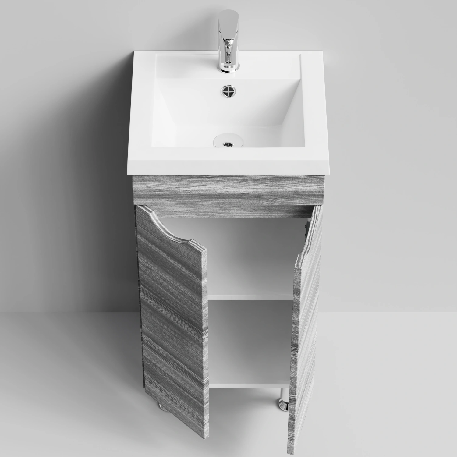 Тумба с раковиной Vod-ok Смайл 40 напольная, Лиственница структурная контрастно-серая
