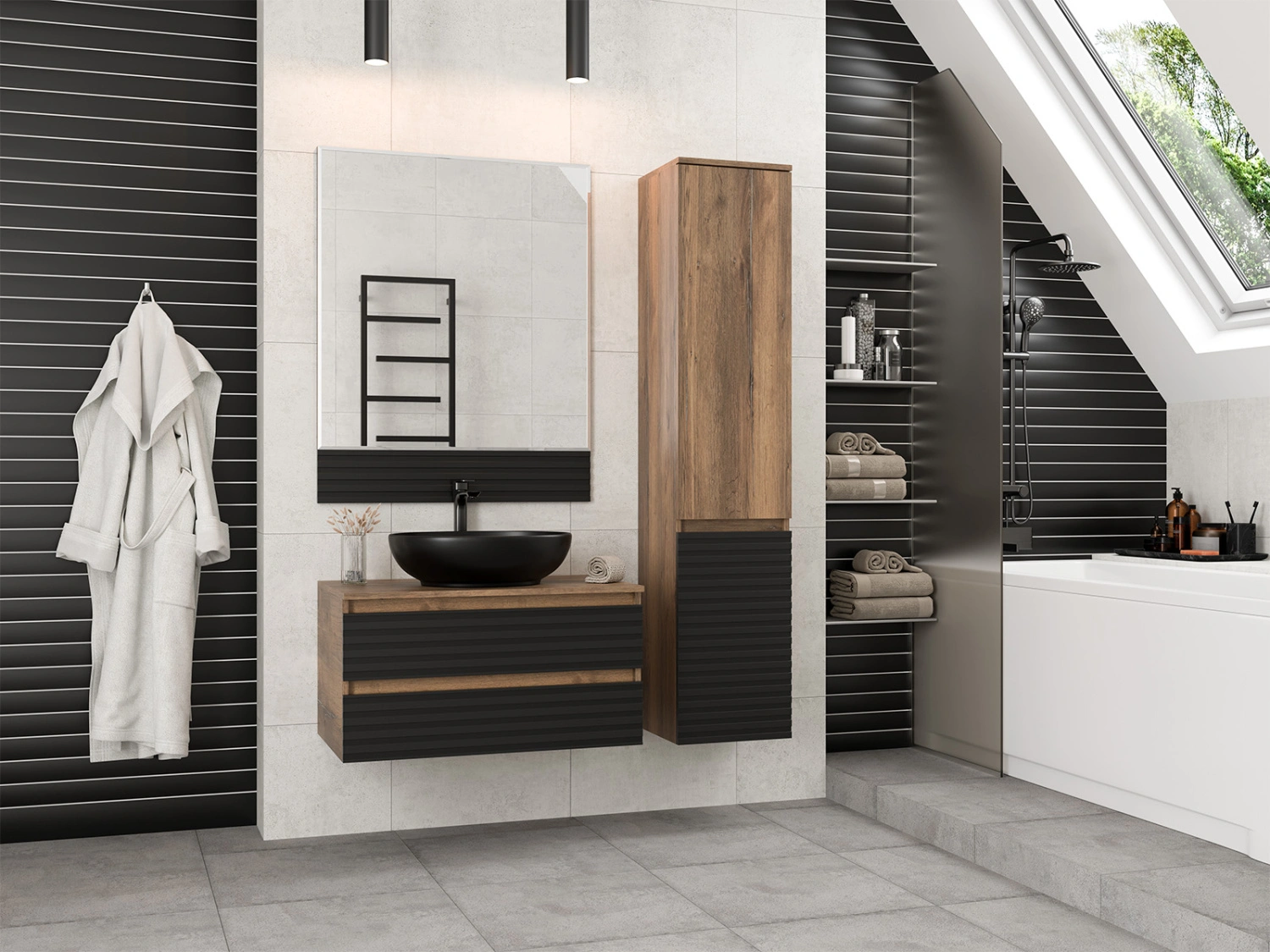 Зеркало Brevita Dakota 80 черный/темное дерево от магазина Vanna-Vanna.ru!