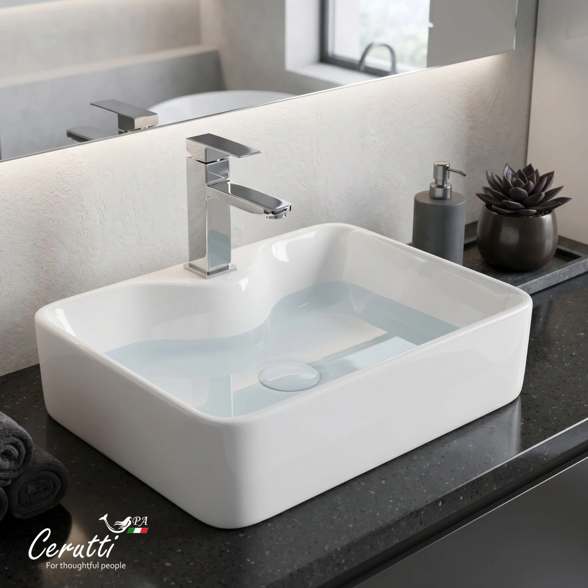 Раковина Ceruttispa CR7051 накладная, белая, прямоугольная 480х370х130 от магазина Vanna-Vanna.ru!