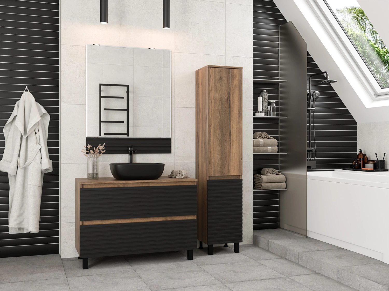 Зеркало Brevita Dakota 80 черный/темное дерево от магазина Vanna-Vanna.ru!