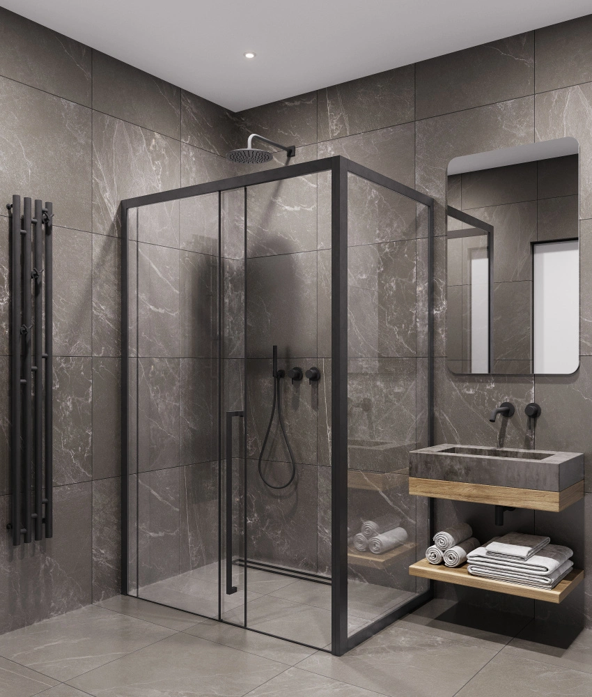 Душевой уголок Timo TDSS-130/03C-8R + TSS-900/03C-8, 130x90 см, профиль черный, стекло прозрачное от магазина Vanna-Vanna.ru!