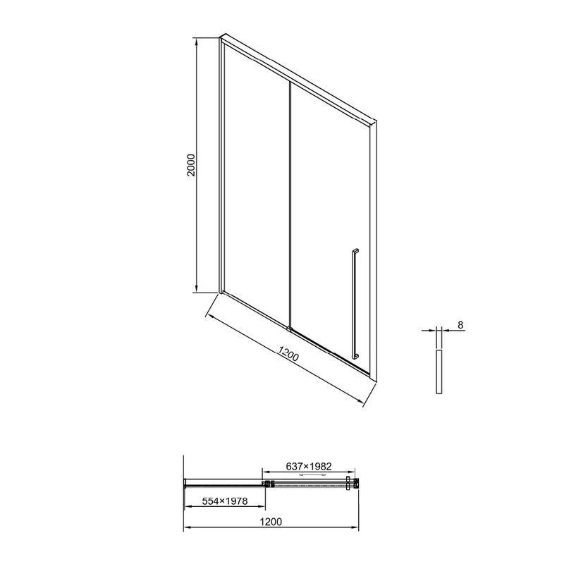 Душевая дверь Timo TDSS-120/03C-8L, 1200*2000, профиль черный, стекло прозрачное 8 мм от магазина Vanna-Vanna.ru!