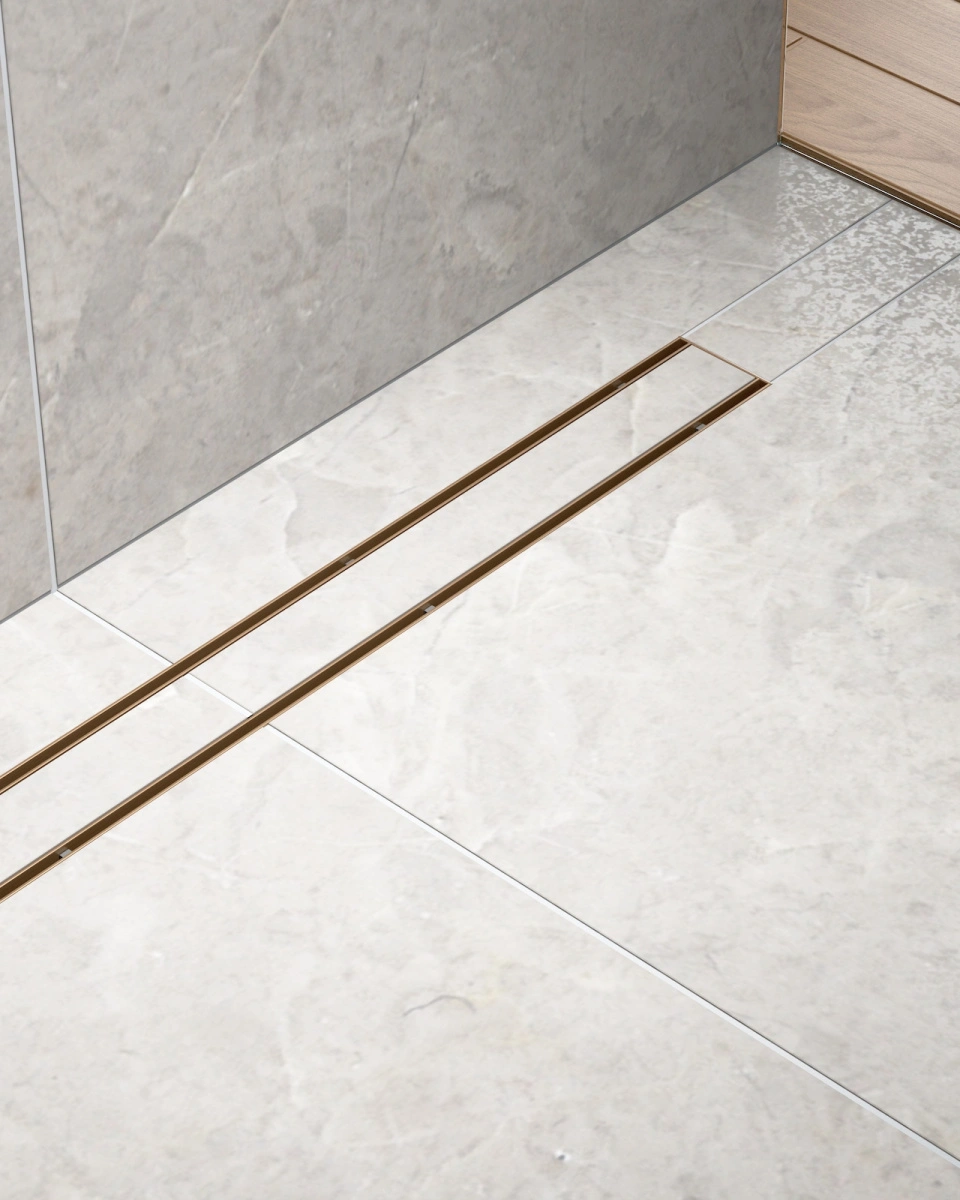 Душевой лоток TIMO Drain System 1000 с двусторонней панелью "plate" под плитку, Розовое золото от магазина Vanna-Vanna.ru!