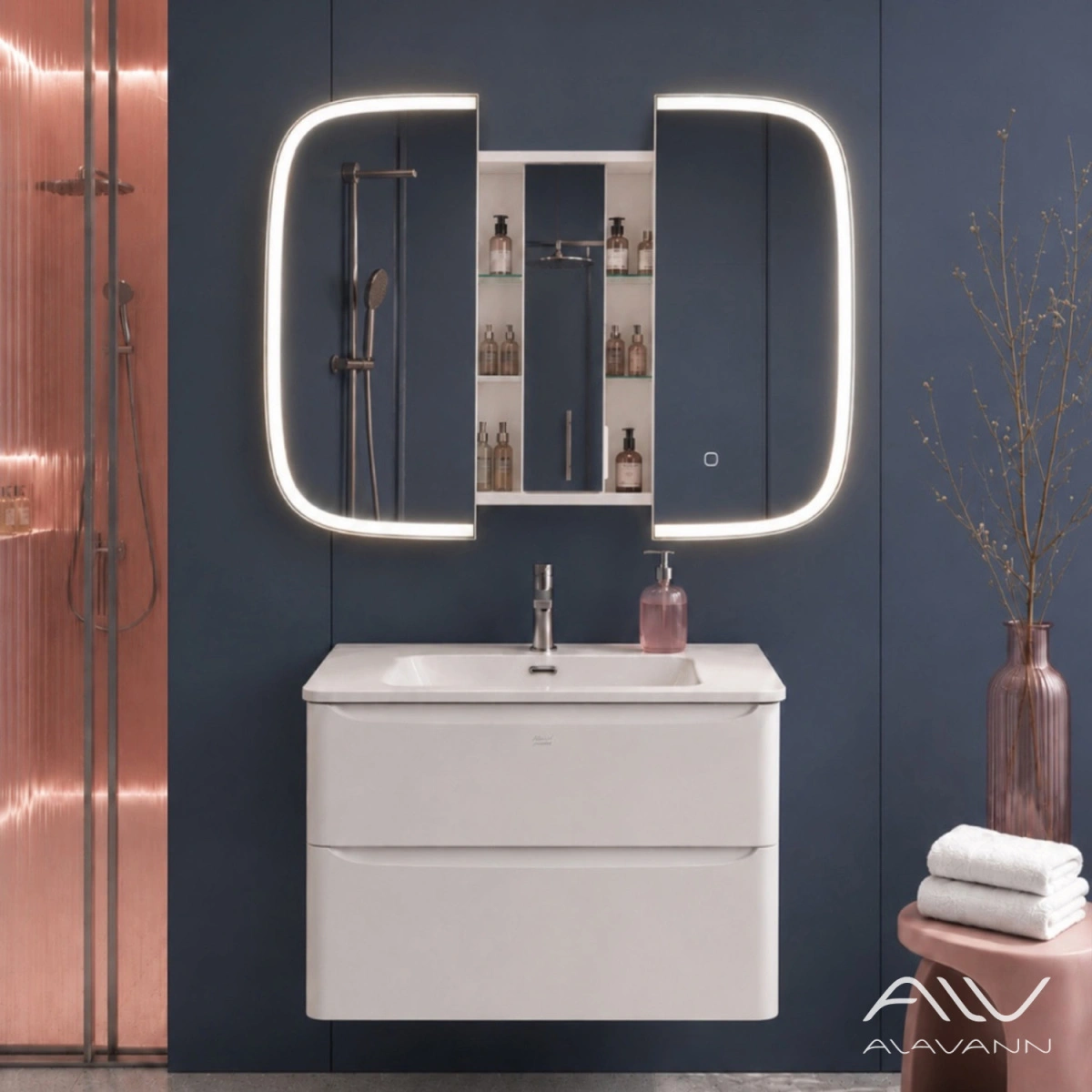 Зеркало-шкаф Alavann Rado Vizazh 80x80 с приближением, подсветкой, сенсорное, белый от магазина Vanna-Vanna.ru!