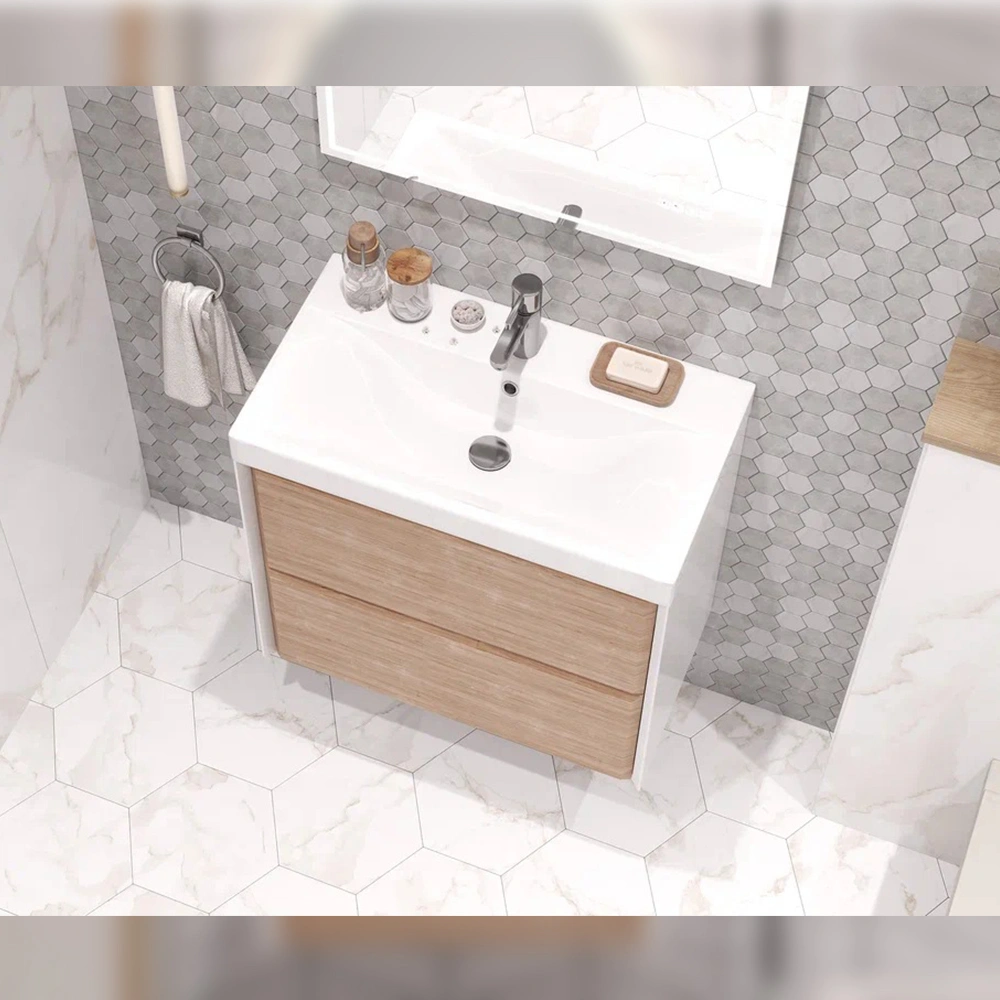 Тумба с раковиной подвесная Velvex Gesso tp.GES.9696.70.2Y белый матовый/дуб сонома, 70 см от магазина Vanna-Vanna.ru!