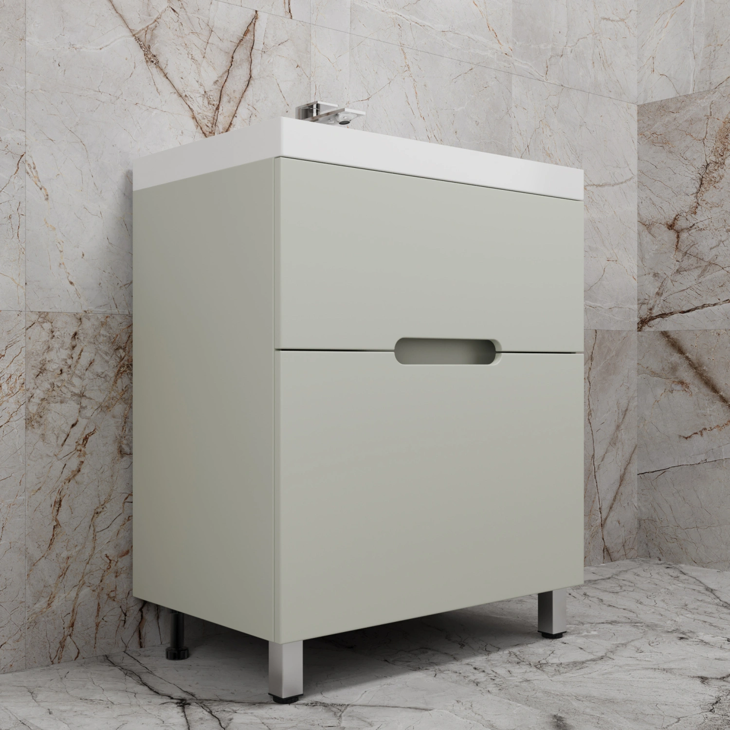 Тумба напольная Style Line "Матис 70" с раковиной ASTI 70 белый, (2 ящика), Олива