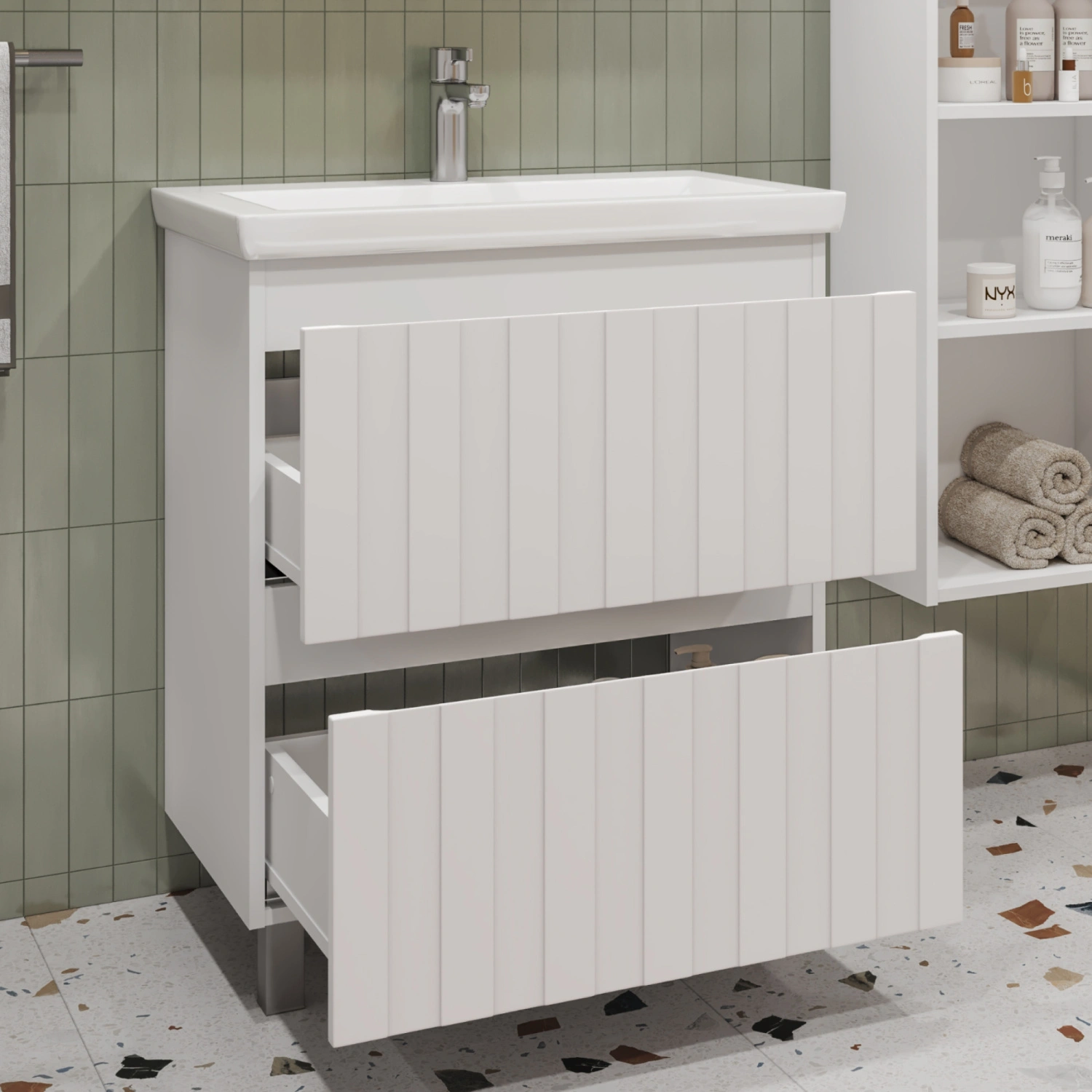 Тумба напольная Vigo Finlay 700-0-2 с раковиной Como 70, 2 ящика, белый от магазина Vanna-Vanna.ru!