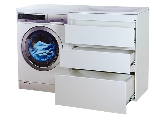 Тумба с раковиной Misty Фостер 70 с 3 ящиками, под стиральную машину, с раковиной Misty Гавана 130 L, белый