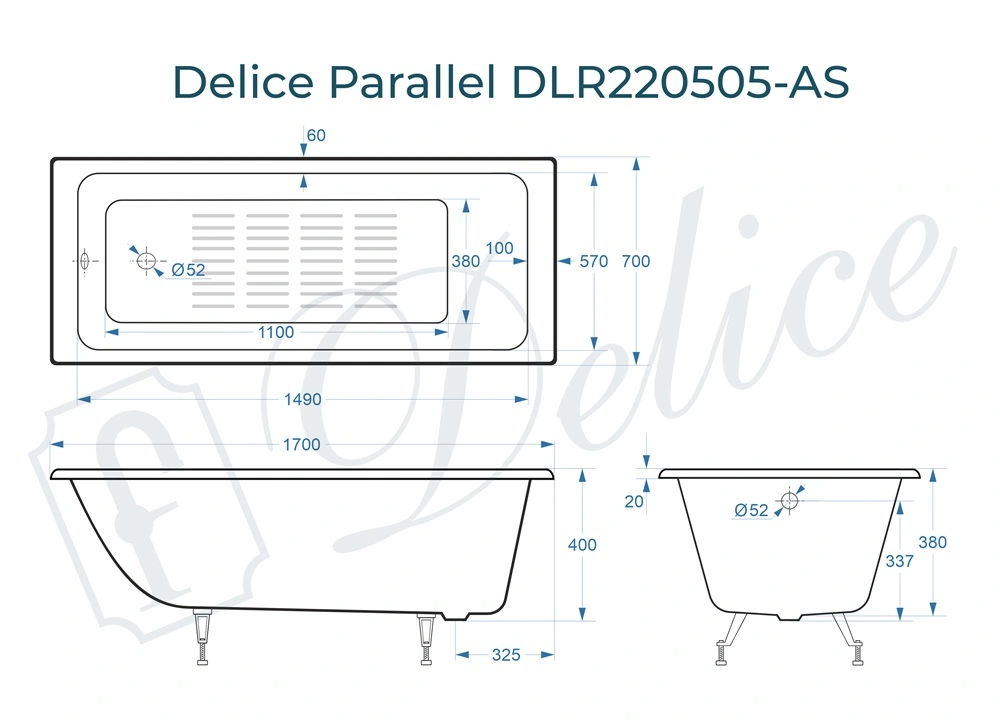 Ванна чугунная Delice Parallel 170х70 DLR220505-AS с антискользящим покрытием от магазина Vanna-Vanna.ru!