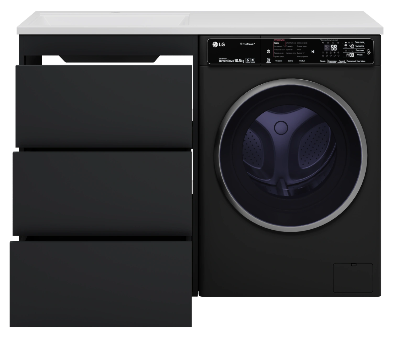 Тумба с раковиной Brevita Grafit 60 под стиральную машину, с раковиной Эстет Даллас 120 R, графит от магазина Vanna-Vanna.ru!