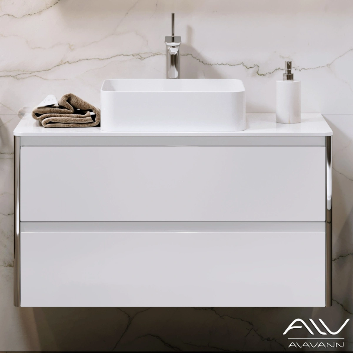 Тумба подвесная Alavann Laurel 80 с раковиной Joy, белая от магазина Vanna-Vanna.ru!