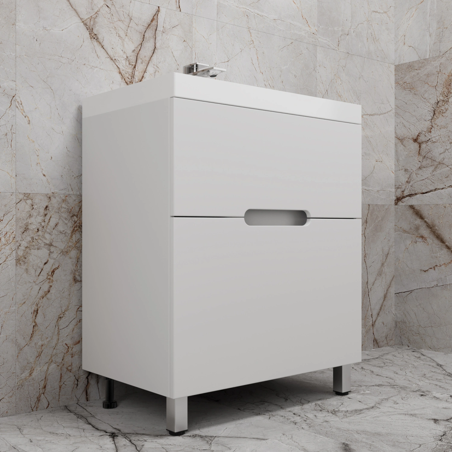 Тумба напольная Style Line "Матис 70" с раковиной ASTI 70 белый, (2 ящика), Белый матовый от магазина Vanna-Vanna.ru!