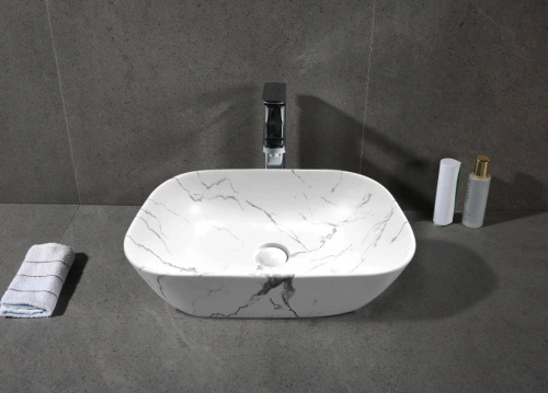 Раковина Ceruttispa CR8217MMW накладная, мрамор матовый белый, прямоугольная 500х395х145 от магазина Vanna-Vanna.ru!