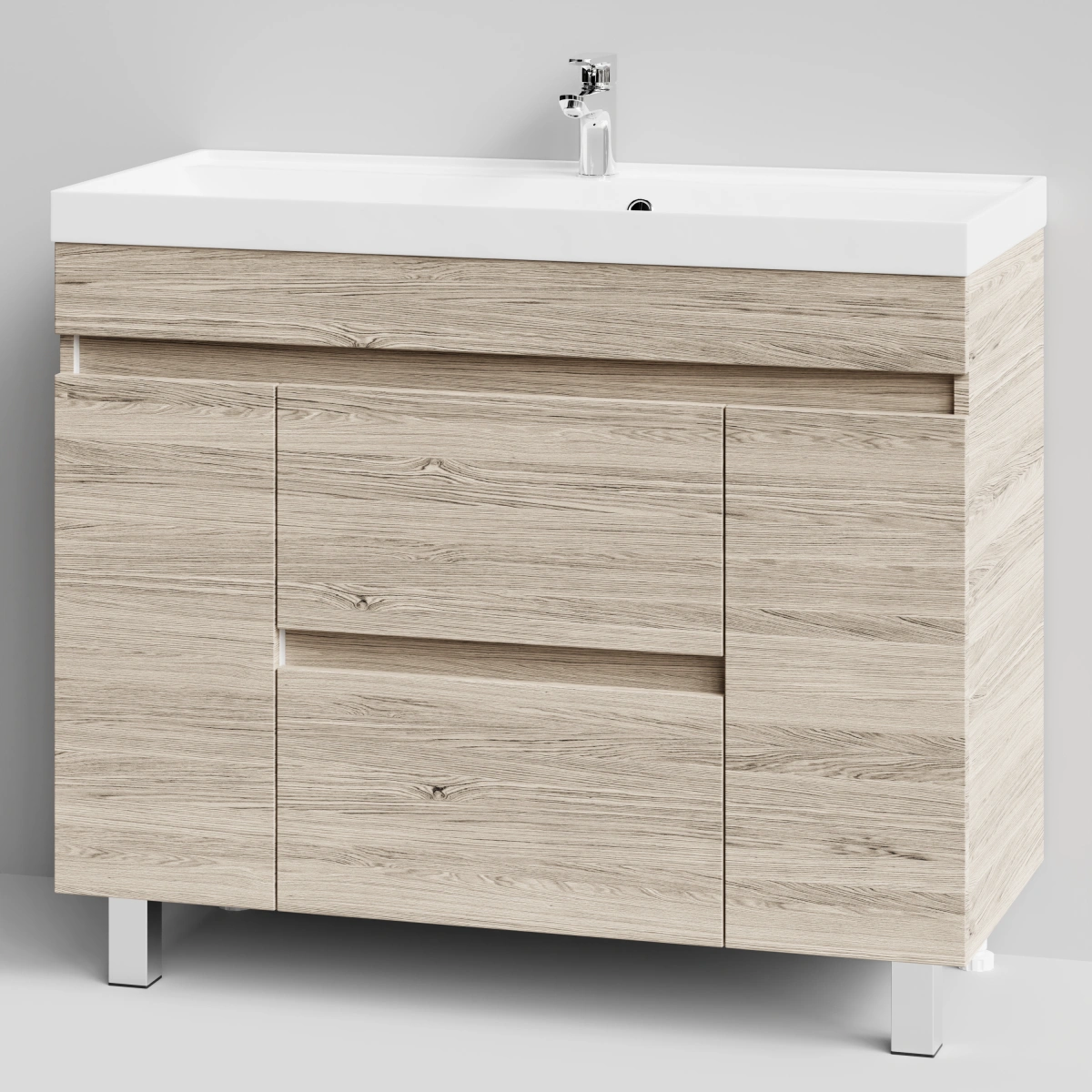 Тумба с раковиной Vod-ok Бест 100 (2 ящика, 2 двери) напольная, Дубослив ореховый светлый от магазина Vanna-Vanna.ru!