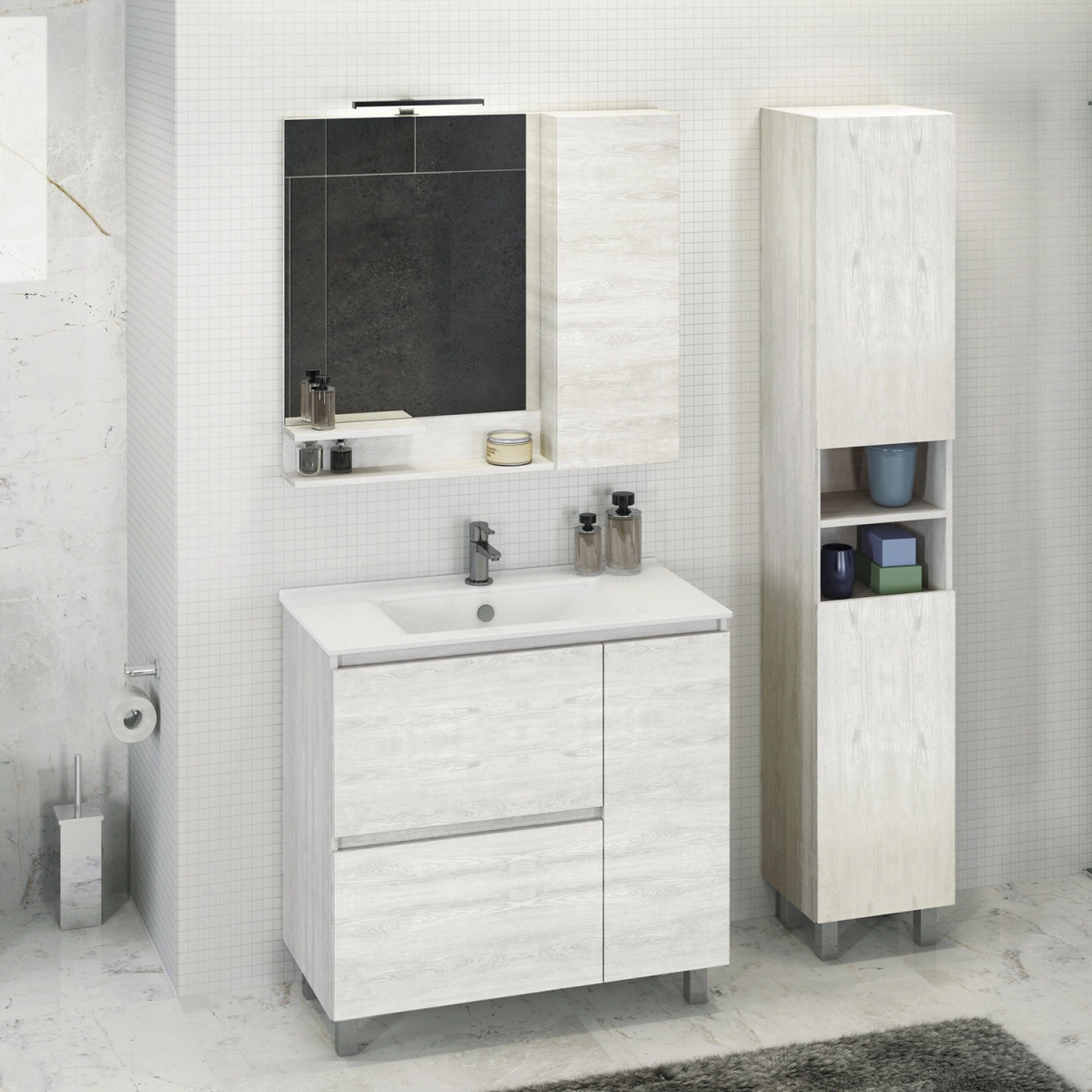 Тумба напольная Comforty Верона-90 дуб белый с раковиной Квадро 90 от магазина Vanna-Vanna.ru!