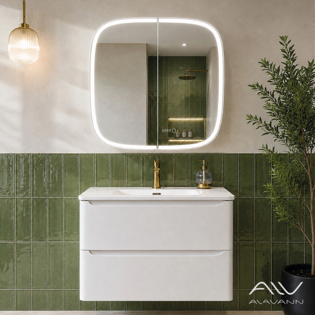 Зеркало-шкаф Alavann Rado Vizazh 80x80 с приближением, подсветкой, часами, сенсорное от магазина Vanna-Vanna.ru!