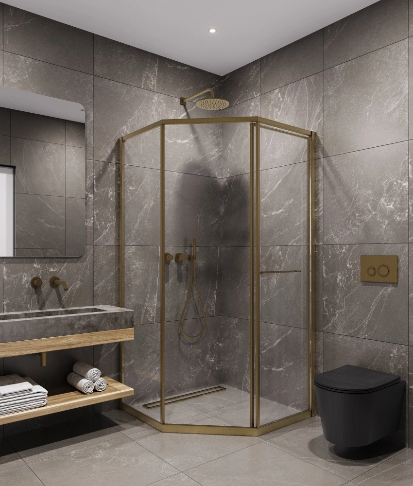 Душевой угол Timo TTSS-100/17C-8L, 1000*1000*2000, профиль мат золото, стекло прозрачное 8 мм от магазина Vanna-Vanna.ru!