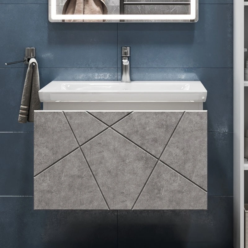 Тумба подвесная Vigo Geometry 70 с раковиной Фостер 70, бетон от магазина Vanna-Vanna.ru!