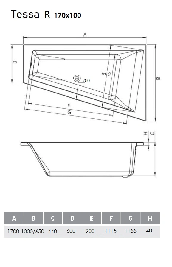 Ванна акриловая Vayer Tessa R 170х100 от магазина Vanna-Vanna.ru!