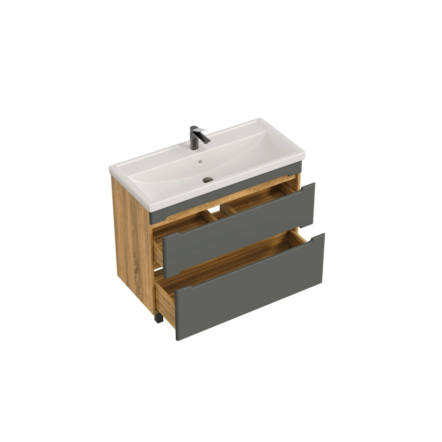 Тумба напольная SanStar Diva 100 с раковиной Фостер 100, Дуб вотан, графит софт от магазина Vanna-Vanna.ru!