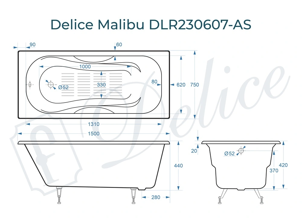 Ванна чугунная Delice Malibu 150х75 DLR230607-AS с антискользящим покрытием от магазина Vanna-Vanna.ru!