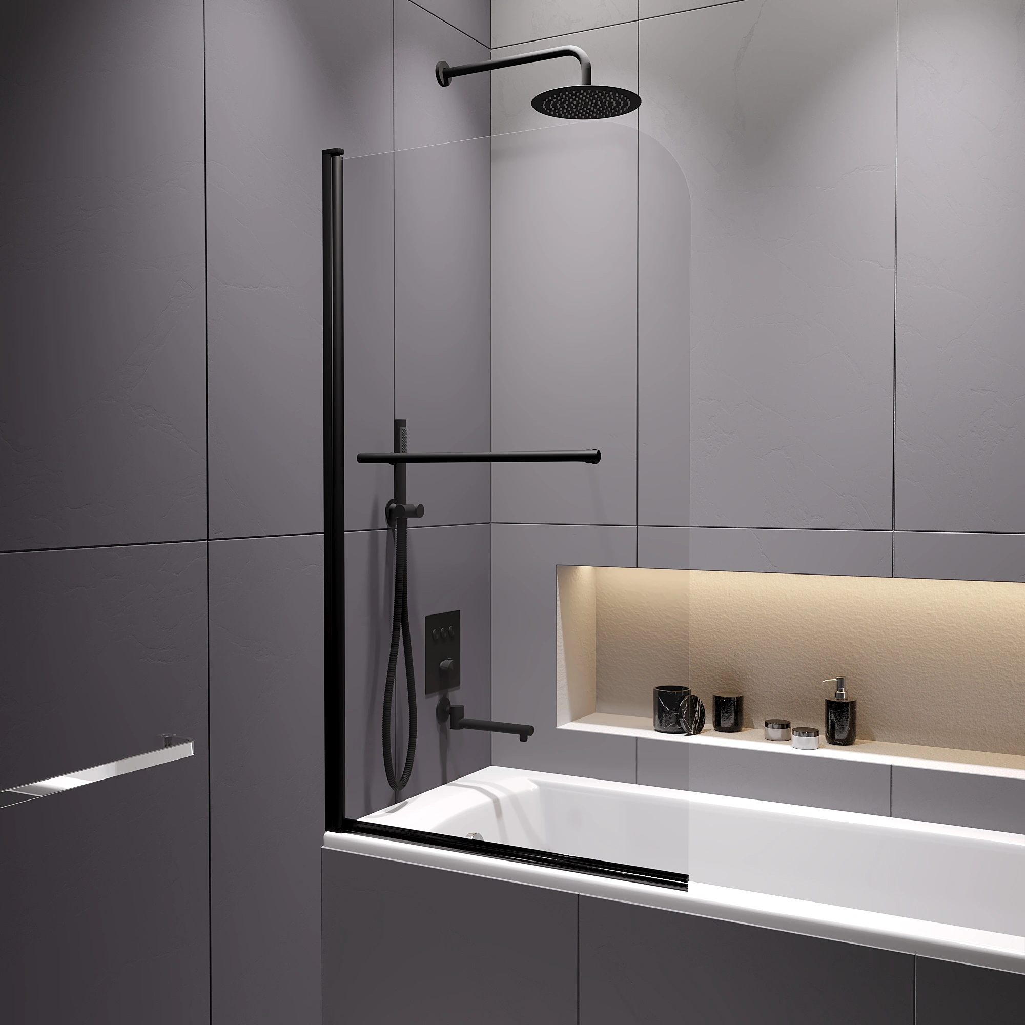 Шторка на ванну RGW SC-114B стекло Прозрачное, профиль Черный, 80 см от магазина Vanna-Vanna.ru!