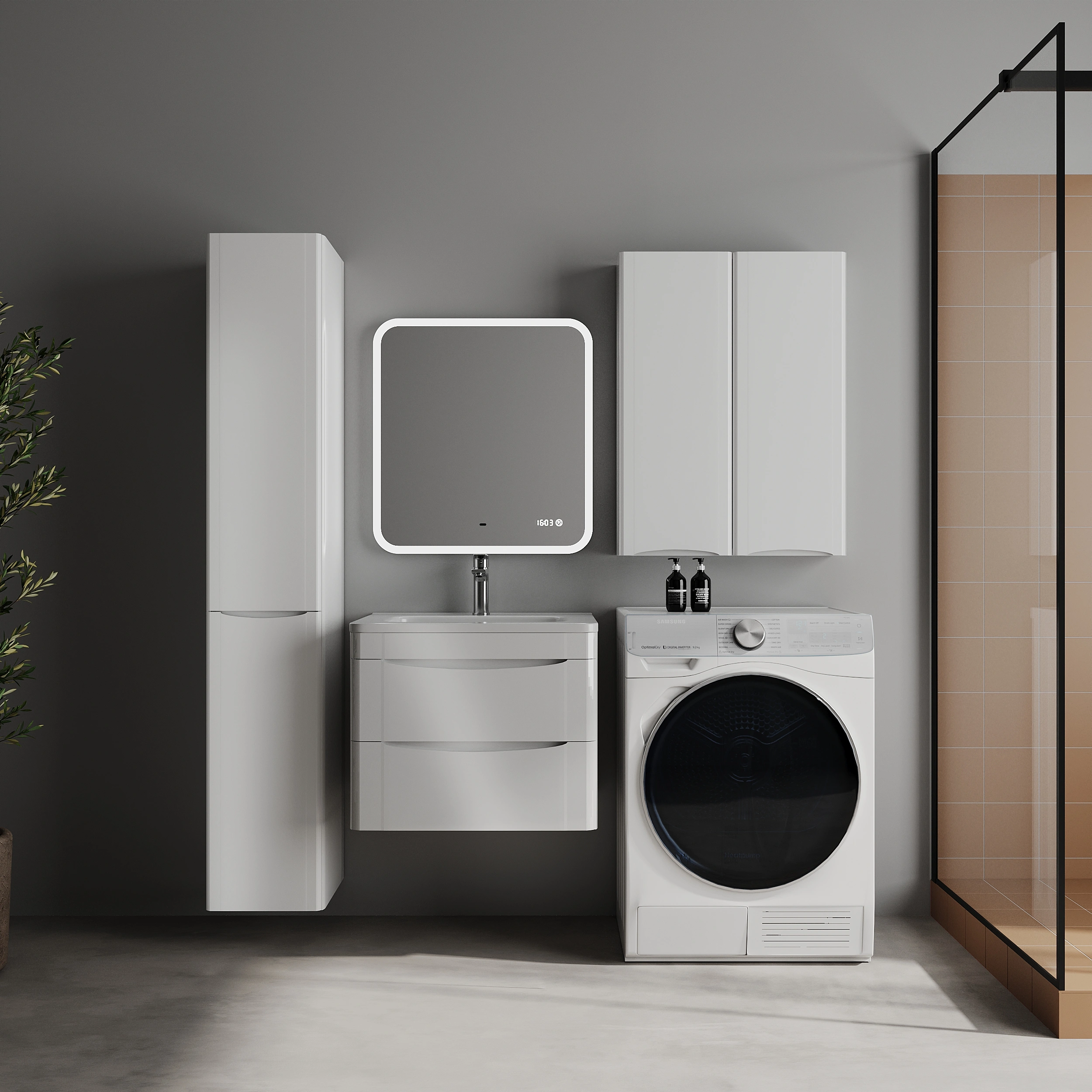 Тумба подвесная Style Line Бергамо мини 60 (2 ящ.) антискрейтч белый глянец с раковиной Каре Люкс МИНИ 600х350 от магазина Vanna-Vanna.ru!